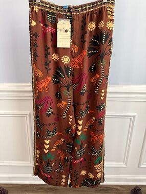 Farm Rio for Anthropologie Printed Wide Leg Women's Pants Large L NWT NEW